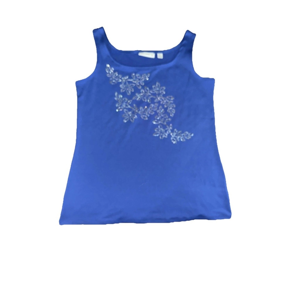 Susan Garver Blue Tank Too With Silver Embellishments.